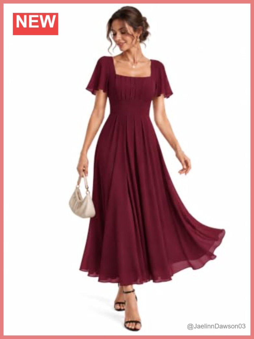 Chiffon A-Line Maxi Formal Dress Square Neck Ruffle Sleeve Wedding Guest